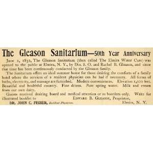  1902 Ad Gleason Sanitarium Dr. John C Fisher Elmira NY 