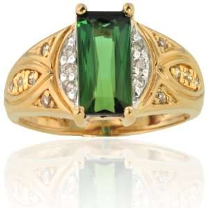 Michael Valitutti 14K Yellow Gold Green Tourmaline & Diamond Ring 