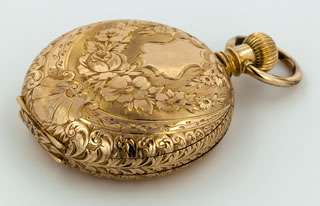 Featured is an Elgin 14k Yellow Gold Hunting Case Pocket Watch.