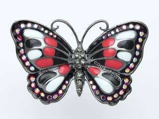   White Black Enamel Wings Butterfly Crystal Brooch Pin NB1075  