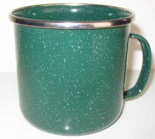 Camping Mug, Metal, Unbreakable, Green with Silver Colored Rim, NEW 