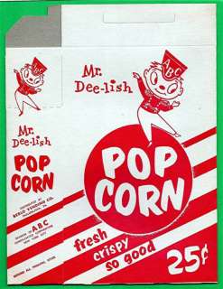 Mr Dee lish 25 Cent ABC Movie Popcorn Box NY Old Stock  