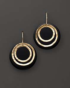 Onyx Disc Earrings with 14 Kt. Yellow Hammered Gold