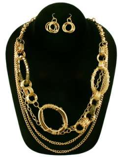 Chunky Gold Chain Link Ring Wire Knot Necklace Earring Set  