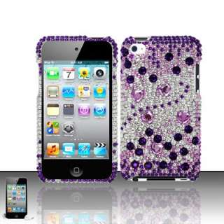 Purple Hearts Apple iPod Touch 4th Generation Iced Bling Hard Case 