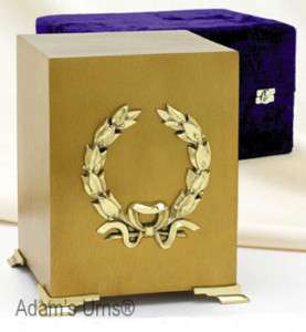 ADULT GOLD,BRASS CUBE FUNERAL CREMATION URN WITH BOX  