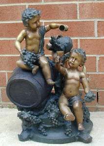 Cast Bronze Boys on Wine Barrel Fountain  