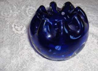 Vintage Cobalt Blue Crystal Art Glass Rose Bowl Vase  