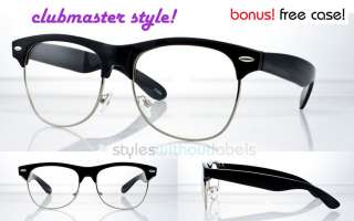   Black Clubmaster Style Nerd Hipster Glasses Clear Lens Retro  