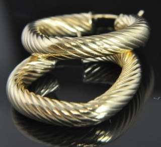 Estate Vintage 14K Gold Cable Rope Heart Hoop Earrings  