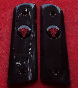 Colt 1911 Government Buffalo Horn Grips with Red Dragon Medallions 