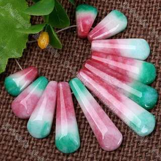 11x Green Pink Jade Stick Bead Pendant Set For Necklace  