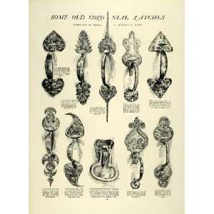  1923 Print Antique Colonial Door Latches Hardware Knockers 