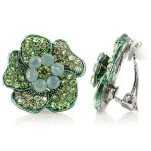  Padmas Flower Clip On Earrings   Green Jewelry