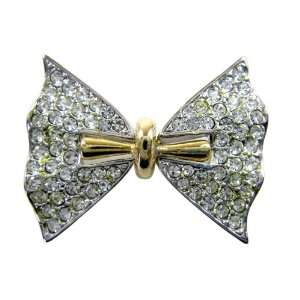   CZ Crystal Studded Bowtie Pin   Gold Plated CZ Crystal Bow Lapel Pin