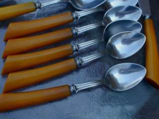 vintage modern flatware 25 pcs VOOS STAINLESS Butterscotch Bakelite 