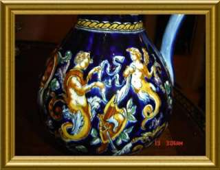 ANTIQUE FRENCH FAIENCE *SIGNED* GIEN MAJOLICA PITCHER  