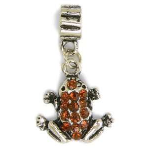  Dangling Orange/Citrine Colored Crystal Frog Metal Charm 