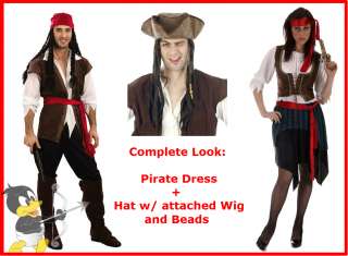   Swashbuckle Buccanee Fancy Dress Tricorn Hat Wig Jack Sparrow  