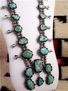 1950s Large Vintage Turquoise Squash Blossom Necklace New Mexico 