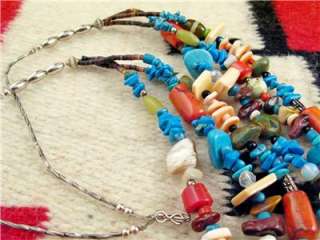 Wonderful 3 Strand Treasure Necklace 36 Long Beaded Turquoise Coral 