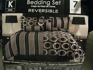 Miami King Size Reversible Black/Gray 7 Piece Comforter set  