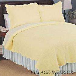 SOLID PALE YELLOW MATELASSE STITCH COTTON KING QUILT COVERLET  