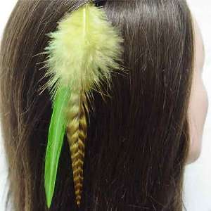  Clip On In Grizzly Bird Feather Hair Extensions Yellow Mix 