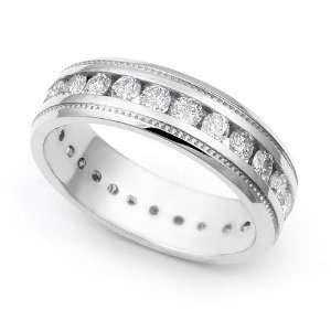 Platinum Channel set Diamond Eternity Milgrain Wedding Band Ring (G H 