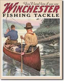 WINCHESTER Fishing Tackle TIN SIGN Pole Lure Poster  