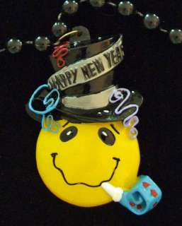 HAPPY NEW YEAR SMILEY FACE BLACK Party Mardi Gras Beads  