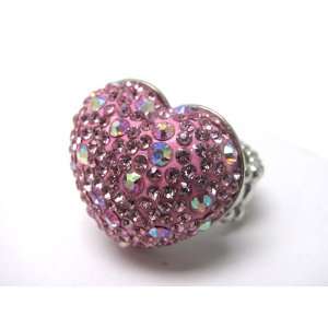  HOT Large Pink Crystal Covered Rounded Heart Fashion Ring 