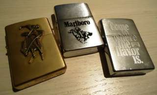   marlboro cigarettes 2 brushed chrome 1 brushed brass lighter that make