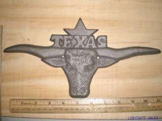 TEXAS LONGHORN PLAQUE 12x6 cast iron Cowboy Western  