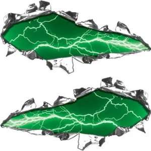  Ripped / Torn Metal Look Decals Lightning Green   9 h x 