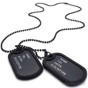Army Style Cool Black Tone 2 Name Dog Tag Mens Necklace Pendant 