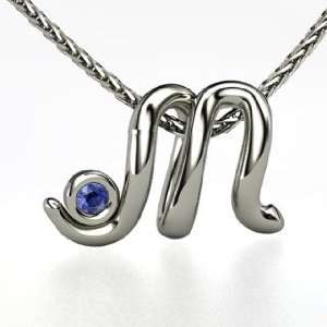   Pendant With Gem, 14K White Gold Initial Necklace with Sapphire