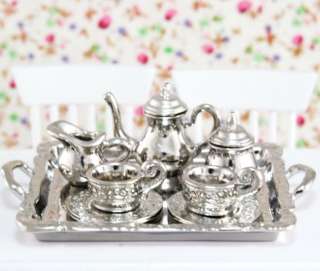 Dollhouse Miniature Vintage Metal Tea Set Lid Pot Cup  