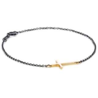 Mizuki 14k Side Cross Bracelet On Oxidized Silver Chain   designer 