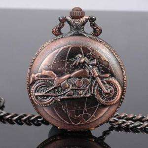 Elegant Copper Case Pocket Watch with Motorcycle Emboss  