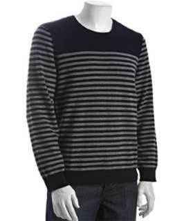 Cullen navy and uniform grey engineer stripe cashmere crewneck sweater 