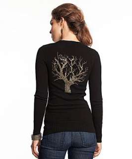 C3 Collection black studded tree cashmere sweater   