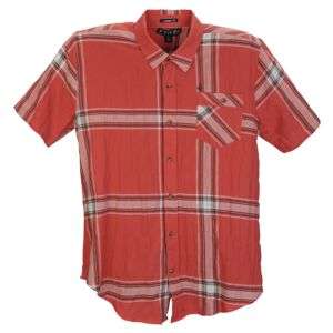 Volcom Open Void Plaid S/S Woven   Mens   Surf   Clothing   Red Fade