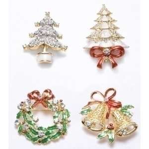   Holiday Christmas Tree, Wreath & Bell Jewelry Pins 1.75 Home