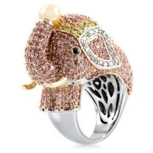   Pink Elephant Cocktail Ring   Silver Tone Emitations Jewelry