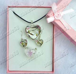 FREE 6sets heart glass pendant necklace+earring+rings  