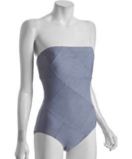 Marc by Marc Jacobs faded denim patchwork bandeau one piece swimsuit 