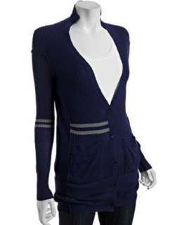 Eryn Brinie blue wool button up long sleeve cardigan sweater   