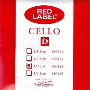 Super Sensitive Cello D Red Label 1/2 Size Orchestra Nickel, SS612 1 