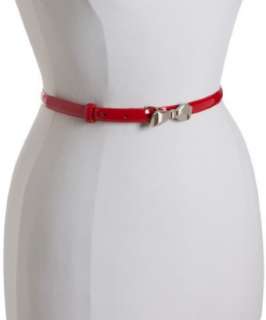 Fashion Focus red faux patent leather bow buckle skinny belt   